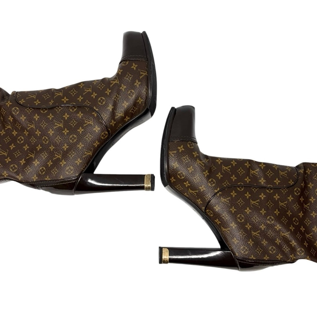 LOUIS VUITTON Vintage LV Monogram Long Boots #36.5 Heels Brown Black 902562