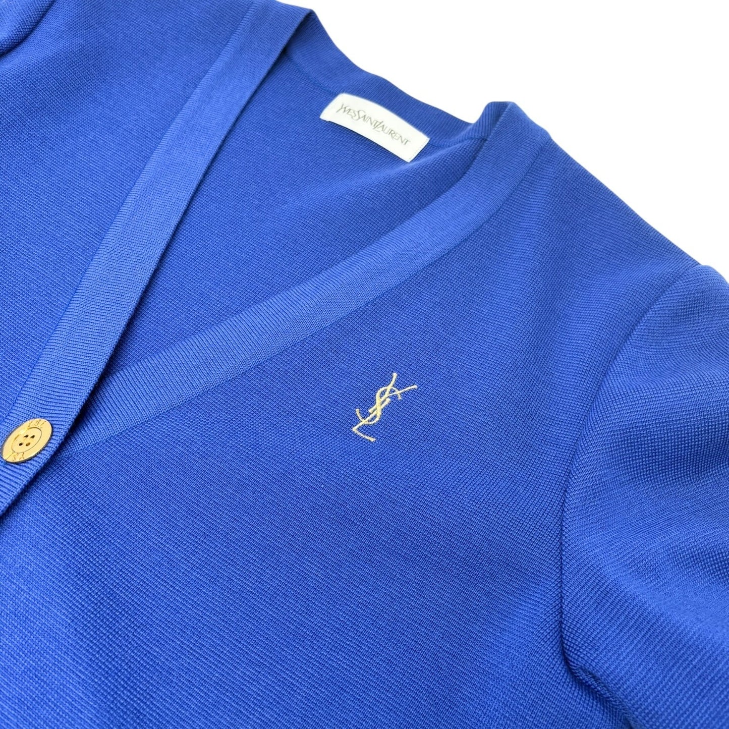 Yves Saint Laurent Vintage YSL Logo Cardigan Top Sweater #M Button Blue