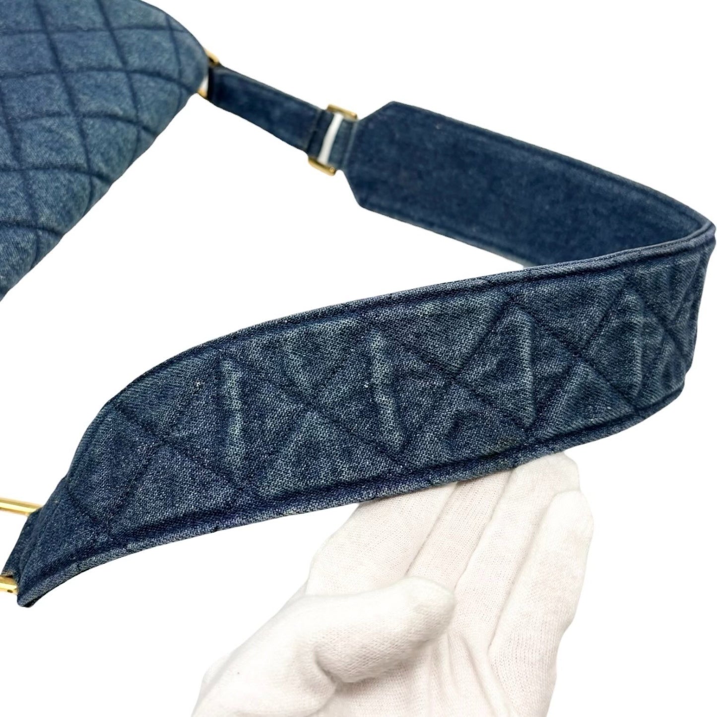 CHANEL Vintage CC Logo Quilted Denim Flap Shoulder Bag Blue Gold 901873