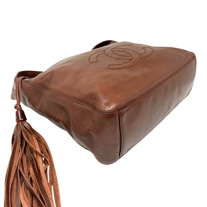 CHANEL Vintage CC Logo Stitch Tassel Shoulder Crossbody Bag Brown 902921