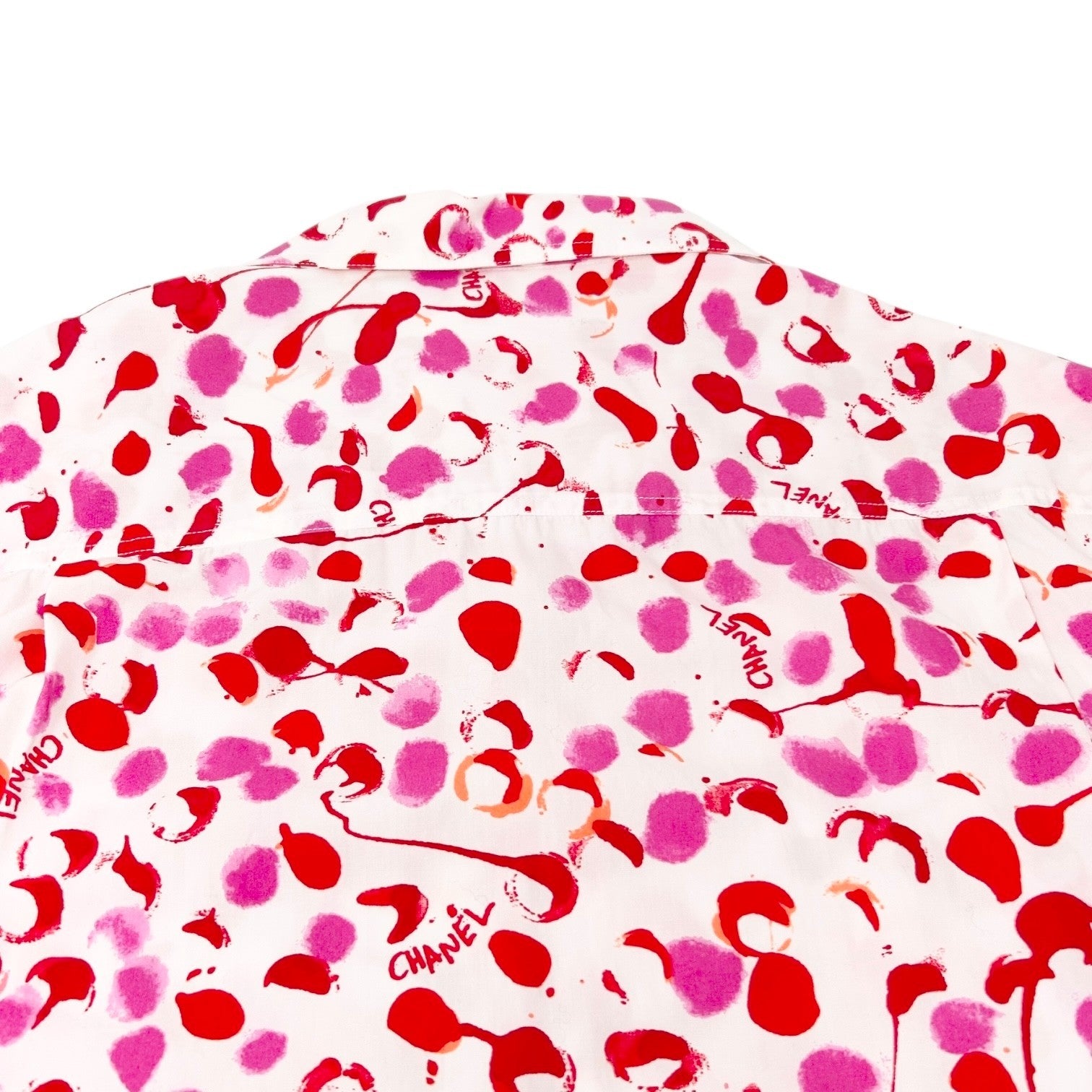 CHANEL Vintage PO6048 CC Logo Button Up Shirt Blouse Top #38 White Pink Cotton