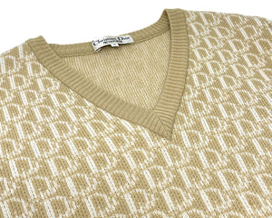 Christian Dior Vintage Trotter Monogram Knit Sweater #M Beige Wool Rank AB