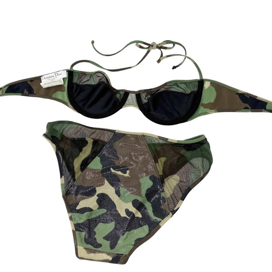 Christian Dior Vintage 2001 Swimwear Bikini Set #38 Green Nylon Camouflage