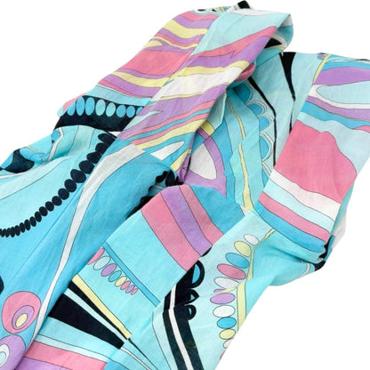 EMILIO PUCCI Vintage Logo Multicolor Abstract Print Tunic Top Blue 901935
