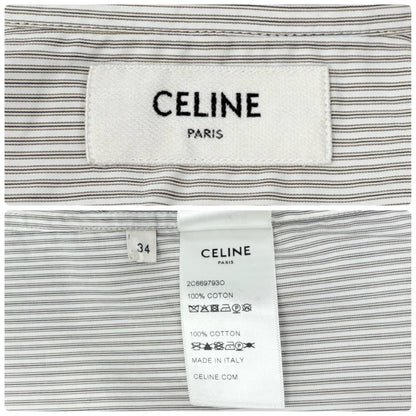CELINE Triomphe Logo Stripe Button Up Shirt Long Sleeve #34 Brown White 901967