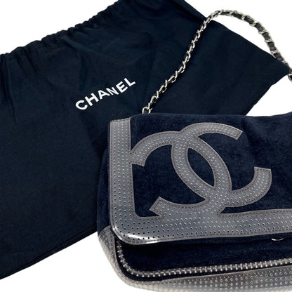 CHANEL Sport Vintage CC Logo Terry Cloth Shoulder Bag Pochette Black Silver