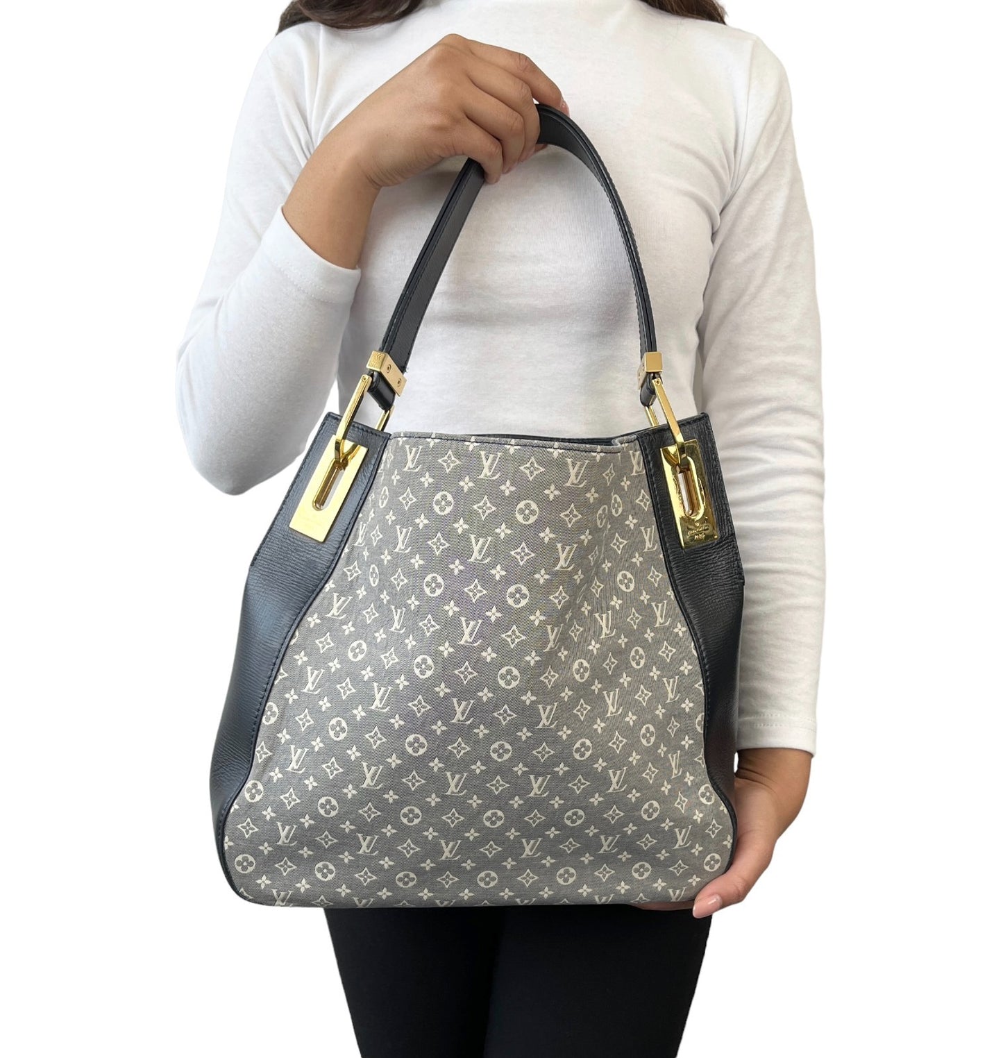 LOUIS VUITTON Vintage Monogram Idylle Rendez-Vous MM Tote Bag Blue Canvas