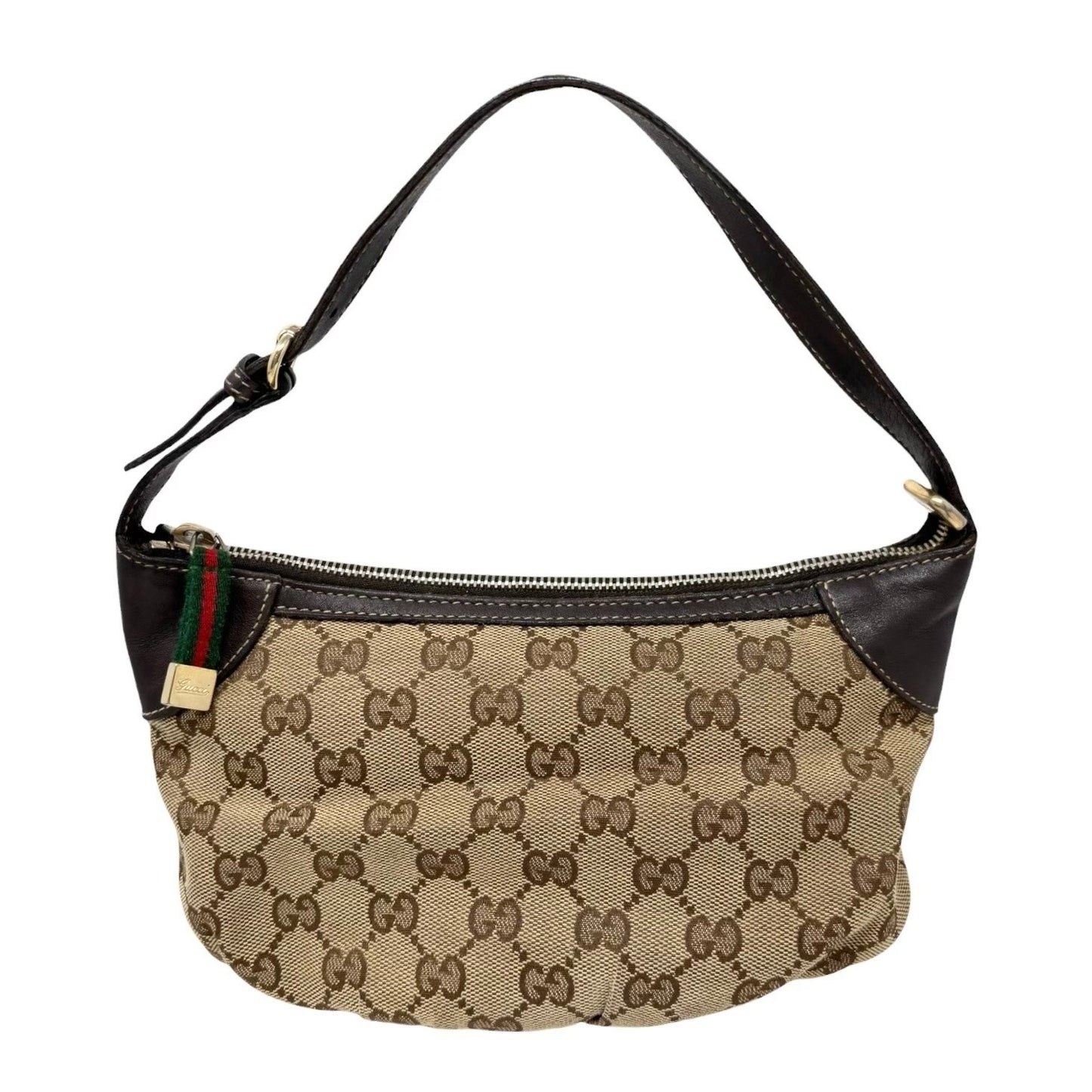 GUCCI Vintage GG Monogram Web Stripe Mini Shoulder Bag Pochette Beige 902417