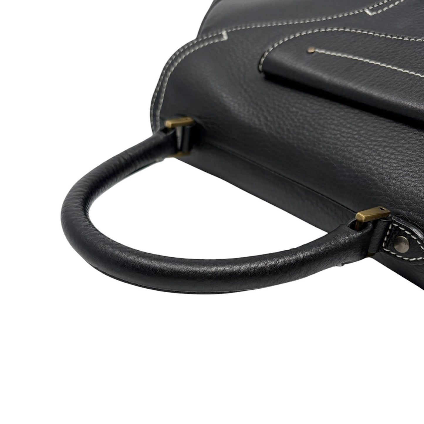 Christian Dior Vintage Double Saddle Stitch 2way Bag  Black Leather 902446