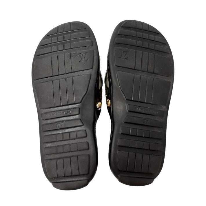 LOUIS VUITTON Vintage Monogram Multicolor Slide Sandals #37 Black Rubber