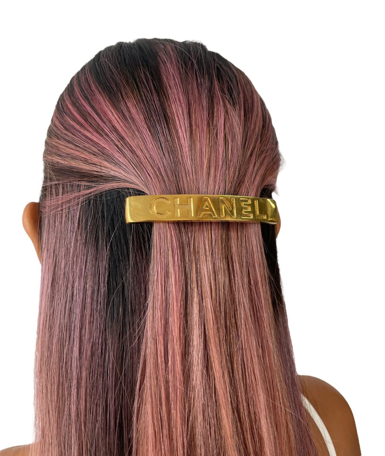 CHANEL Vintage 97A CC Mark Logo Gold Medium Barrette Hair Accessory Metal