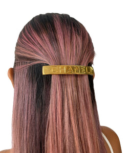CHANEL Vintage 97A CC Mark Logo Gold Medium Barrette Hair Accessory Metal