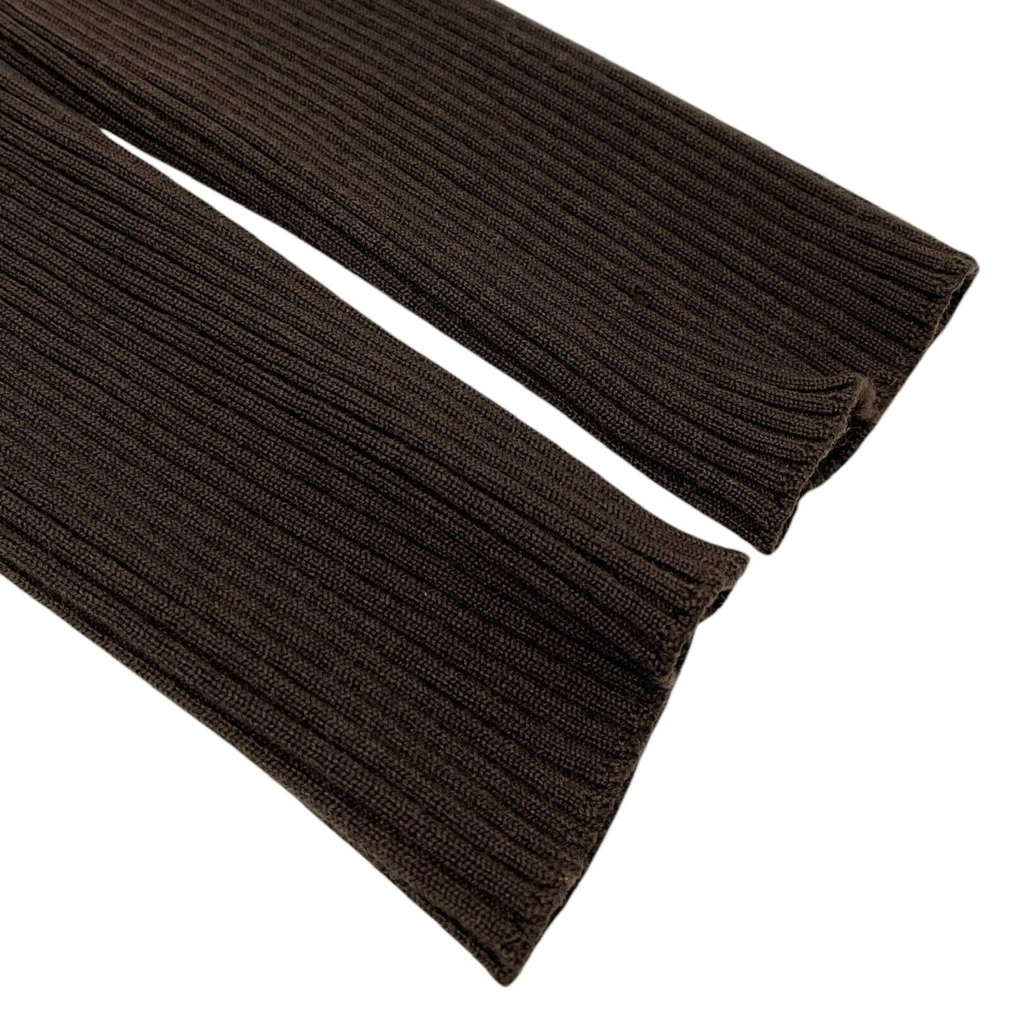 CELINE Vintage Macadam Logo Rib Knit Cardigan #M Snap Button Brown Wool Leather