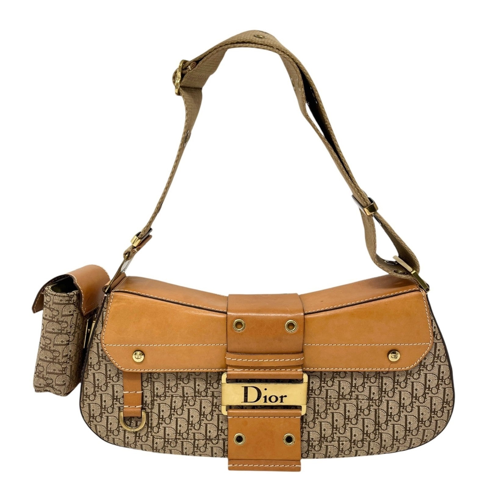 Christian Dior Vintage Trotter Monogram Street Chic Columbus Shoulder Bag Beige