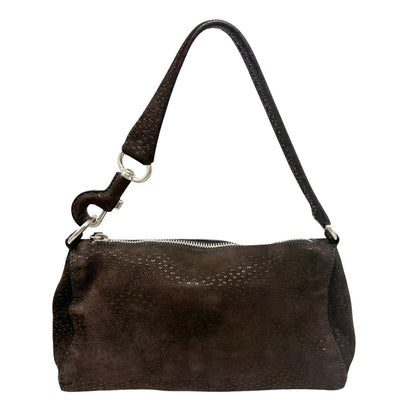 PRADA Vintage Triangle Logo One Shoulder Bag Textured Suede Brown Leather 902350