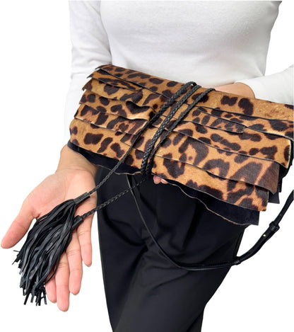 Yves Saint Laurent Vintage YSL Frill Fringe Pony Calf Hair Bag Brown 902825