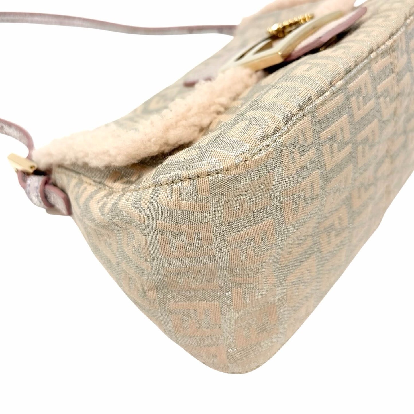 FENDI Vintage Zucchino Squirrel Mamma Baguette Canvas Shoulder Bag Pink 902043