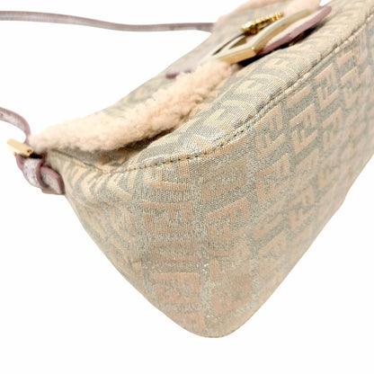 FENDI Vintage Zucchino Squirrel Mamma Baguette Canvas Shoulder Bag Pink 902043
