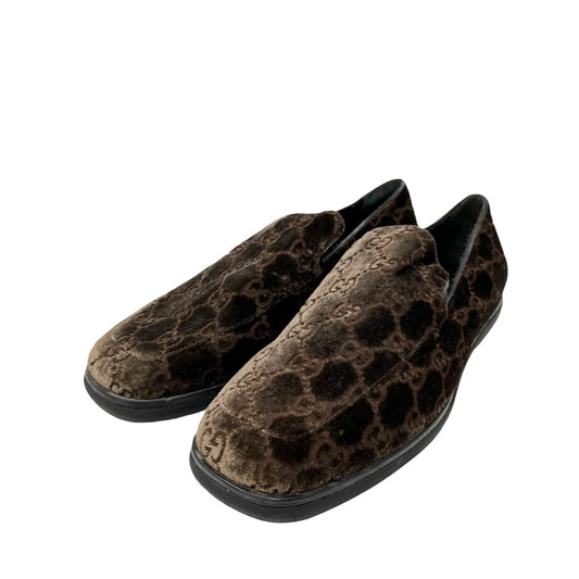 GUCCI Vintage GG Monogram Loafer Shoes #37 US7 Brown Velour Leather Rank AB