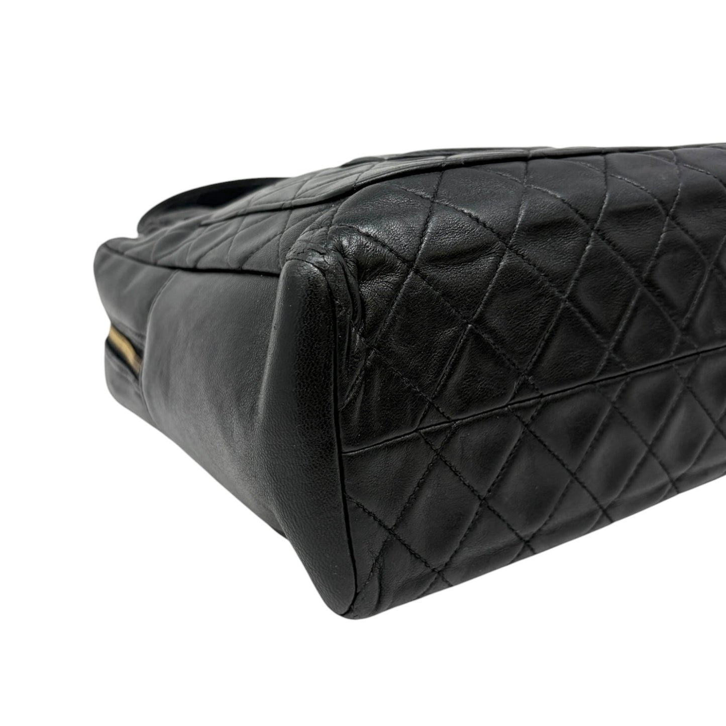 CHANEL Vintage Bic CC Logo Quilted Leather Hand Tote Bag Black Gold 902274