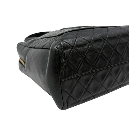 CHANEL Vintage Bic CC Logo Quilted Leather Hand Tote Bag Black Gold 902274