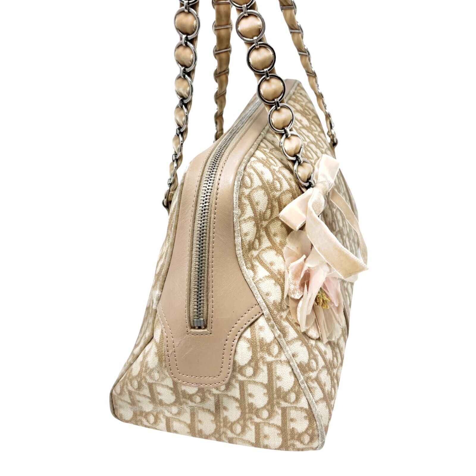 Christian Dior Vintage 2005 Romantique Trotter Monogram Shoulder Bag Cream