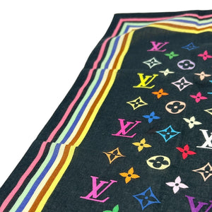 LOUIS VUITTON Vintage LV Logo Monogram Multicolor Scarf Wrap Shawl Black