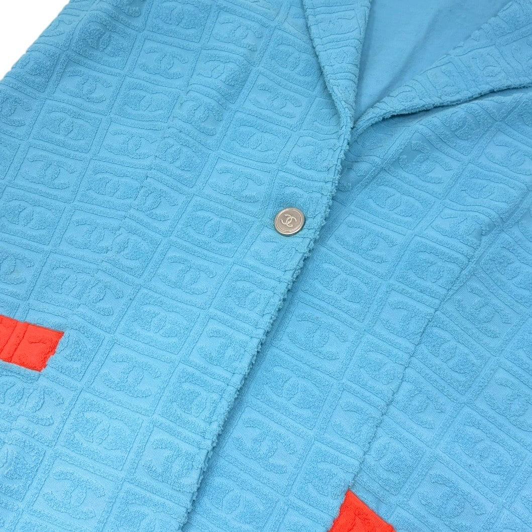 CHANEL Vintage 02S CC Logo Terry Cloth Long Jacket #38 Blue Orange 902835