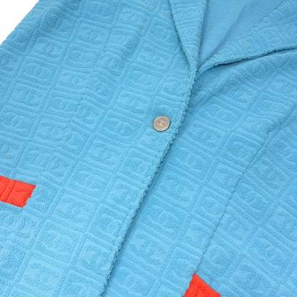 CHANEL Vintage 02S CC Logo Terry Cloth Long Jacket #38 Blue Orange 902835