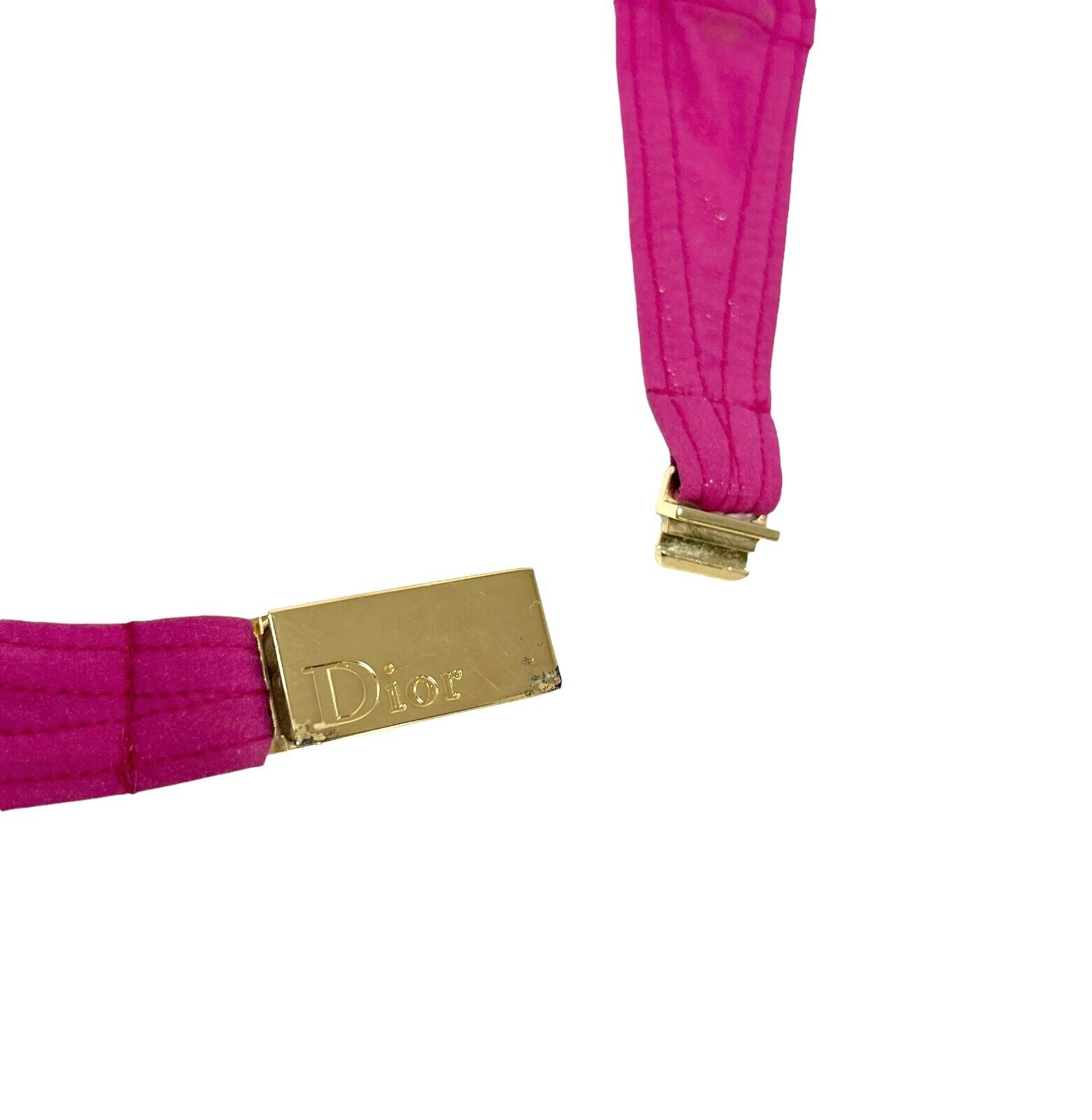 Christian Dior Vintage Logo Swimsuit Swimwear Bikini #36 Pink Gold Nylon RankAB