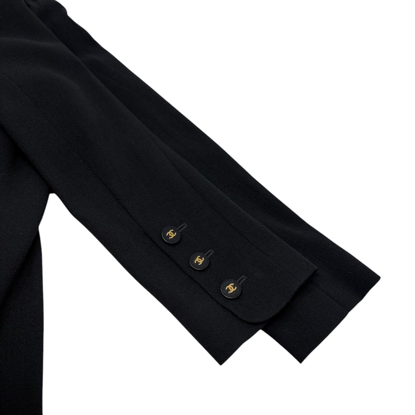 CHANEL Vintage 1994 CC Logo Collared Jacket #L Black Gold Button Wool Pocket