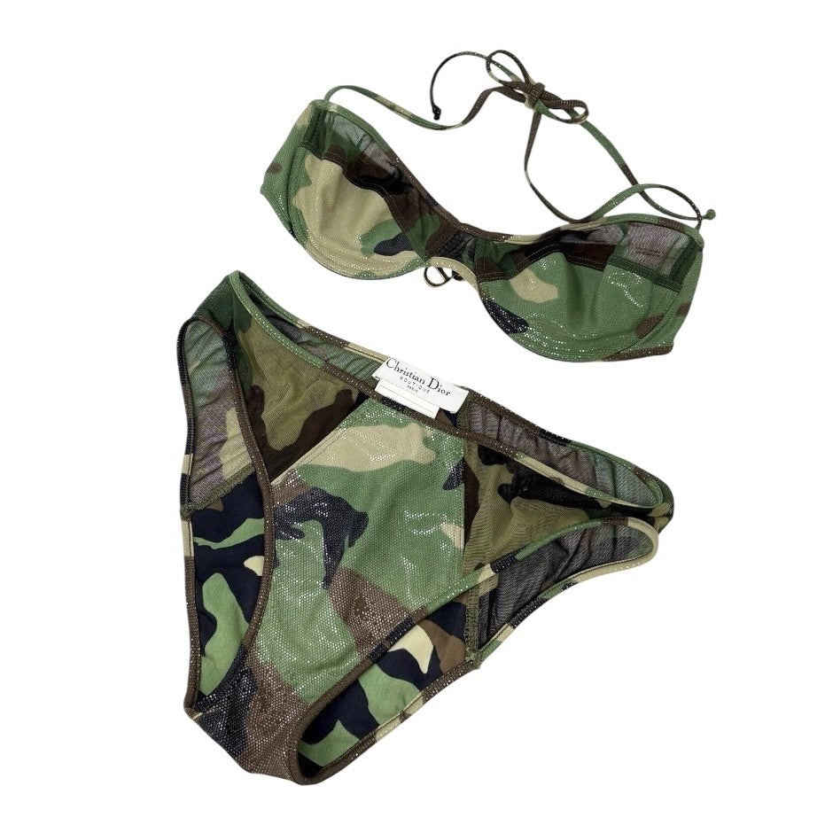 Christian Dior Vintage 2001 Swimwear Bikini Set #38 Green Nylon Camouflage