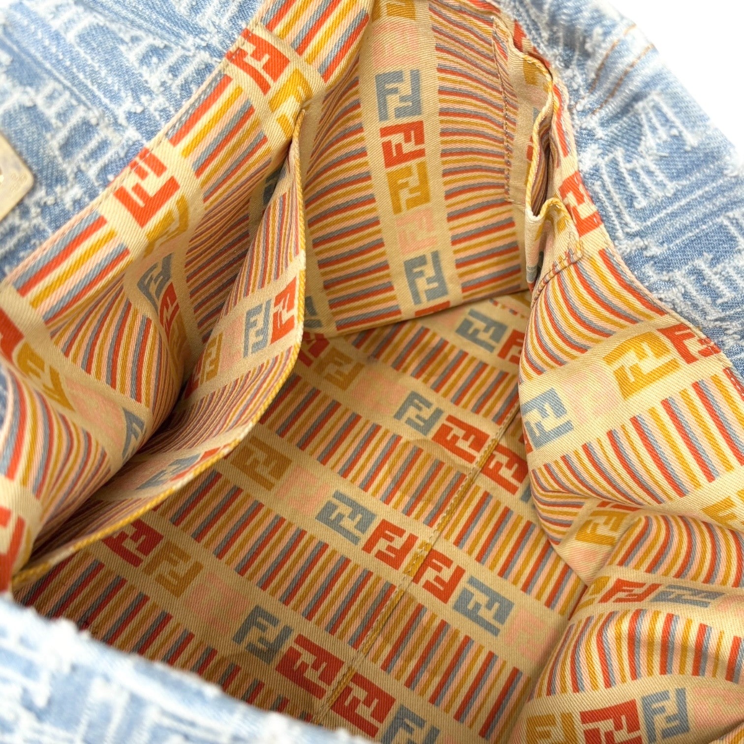 FENDI Vintage Zucca Monogram Denim Shoulder Tote Large Bag Blue FF Logo