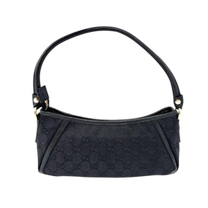 GUCCI Vintage GG Monogram Logo Abbey Shoulder Bag Zip Black Gold Canvas Leather