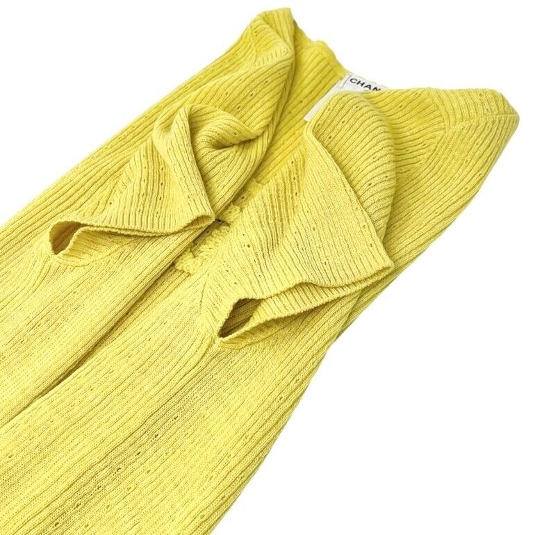 CHANEL 09P Vintage CC Logo Summer Knit Top #34 Yellow Cotton Rank AB+