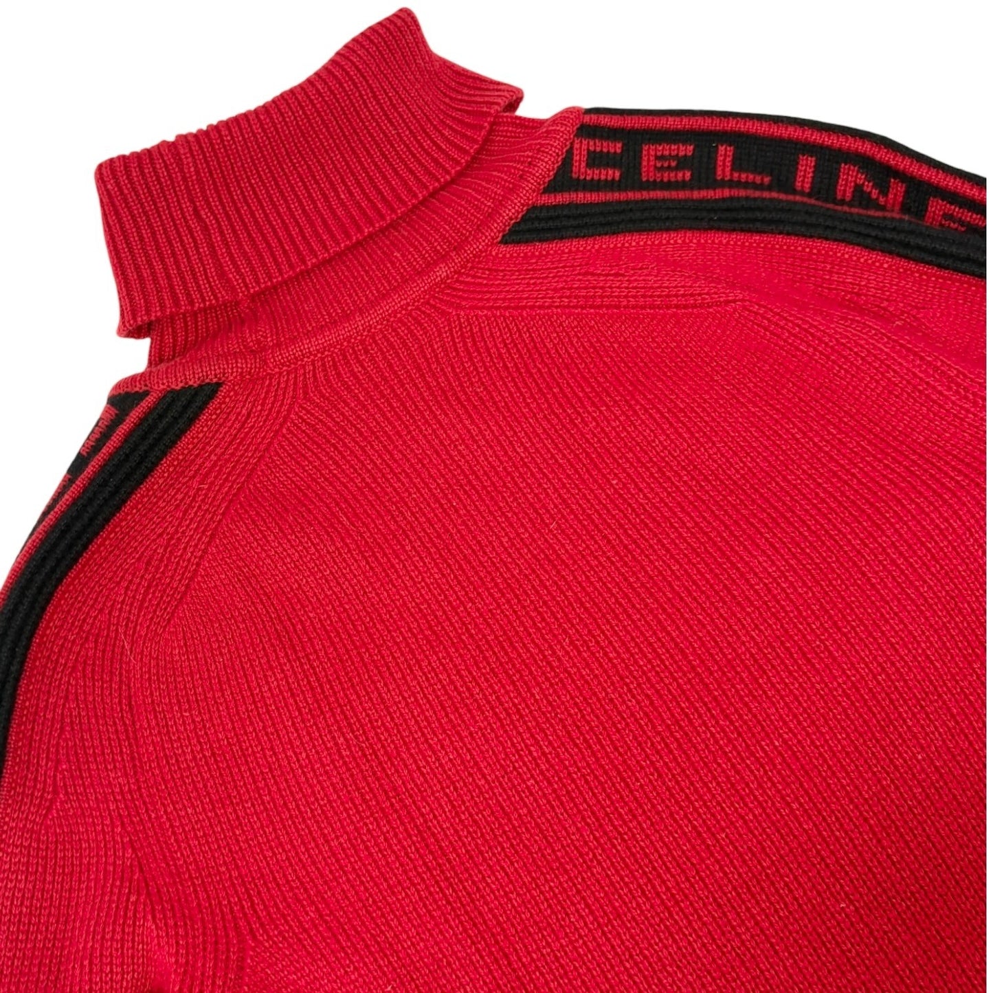CELINE Vintage Logo Turtleneck Cashmere Knit Sweater Top #S Red 902216