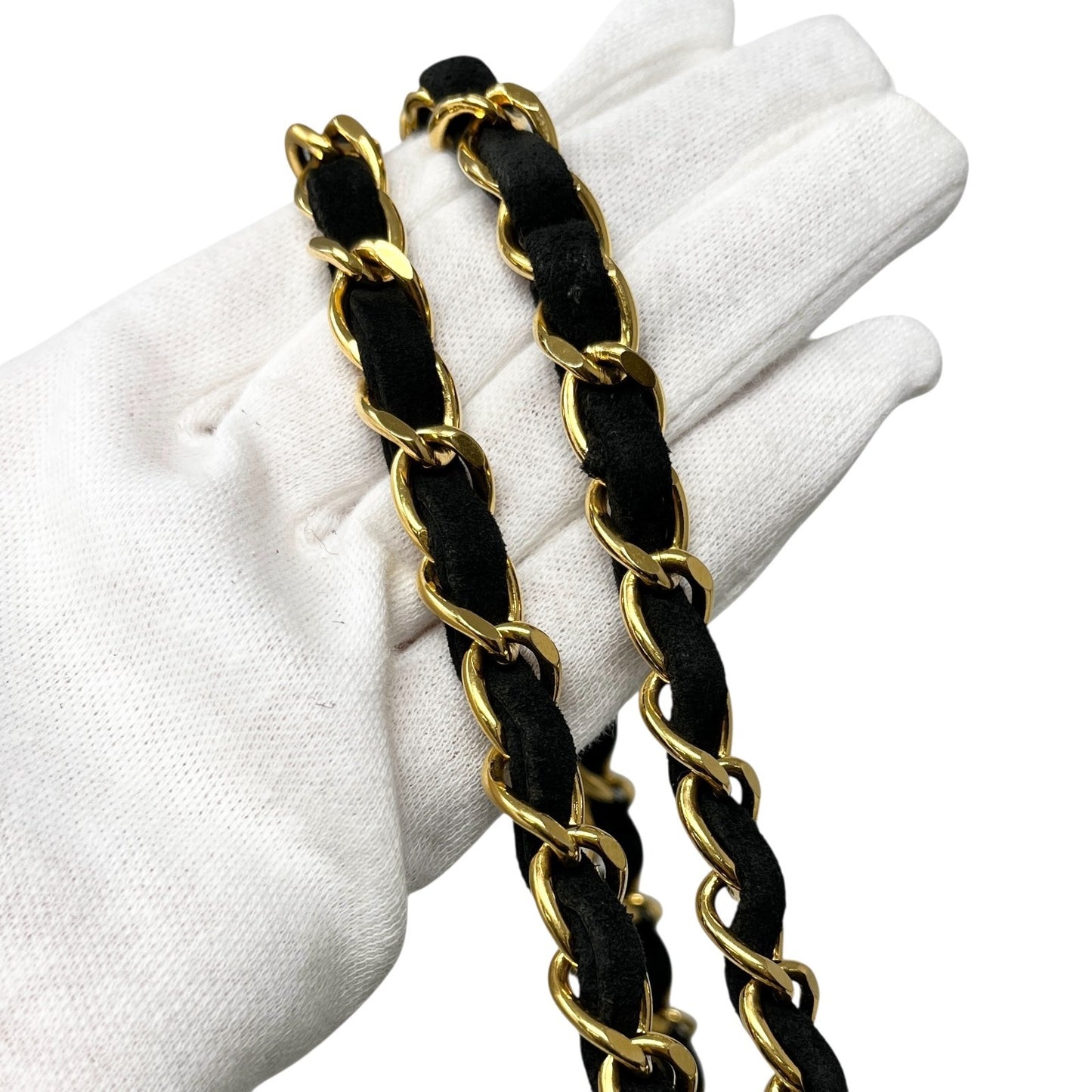 CHANEL Vintage CC Mark Logo Suede Crossbody Shoulder Bag Chain Black Gold