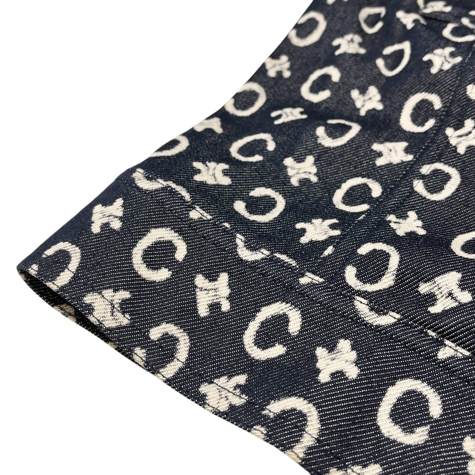 CELINE Vintage 2005 Macadam Monogram Logo Denim Jacket #40 Dark Blue White