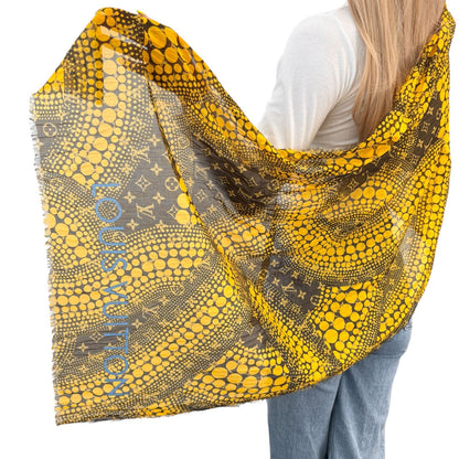 LOUIS VUITTON Vintage LV Logo Monogram Scarf Wrap Shawl Accessory Yellow Dot