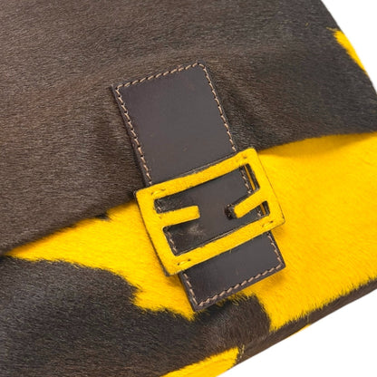 FENDI Vintage FF Mamma Baguette Cow Pony Calf Hair Bag Yellow Brown 902908