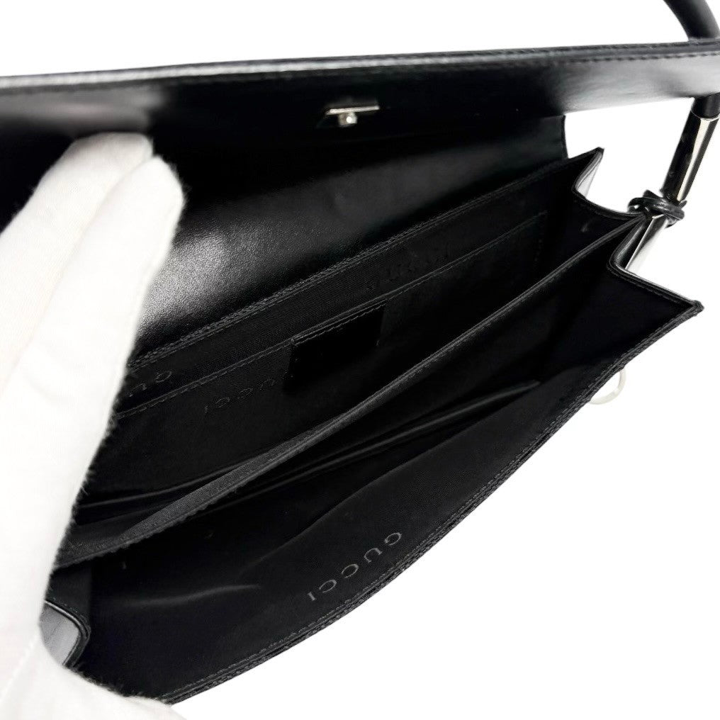 GUCCI Vintage Interlocking GG Monogram Shoulder Bag Black Silver 902467