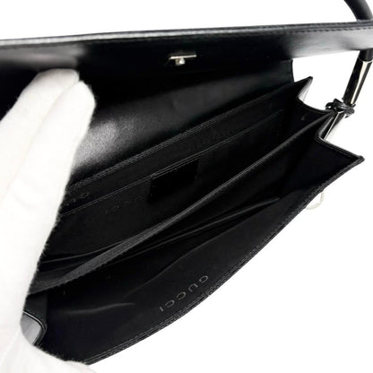 GUCCI Vintage Interlocking GG Monogram Shoulder Bag Black Silver 902467