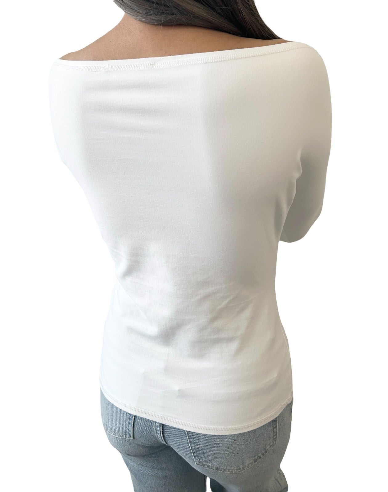 Christian Dior Vintage I Love Logo Rhinestone Top Off Shoulder #38 White Nylon
