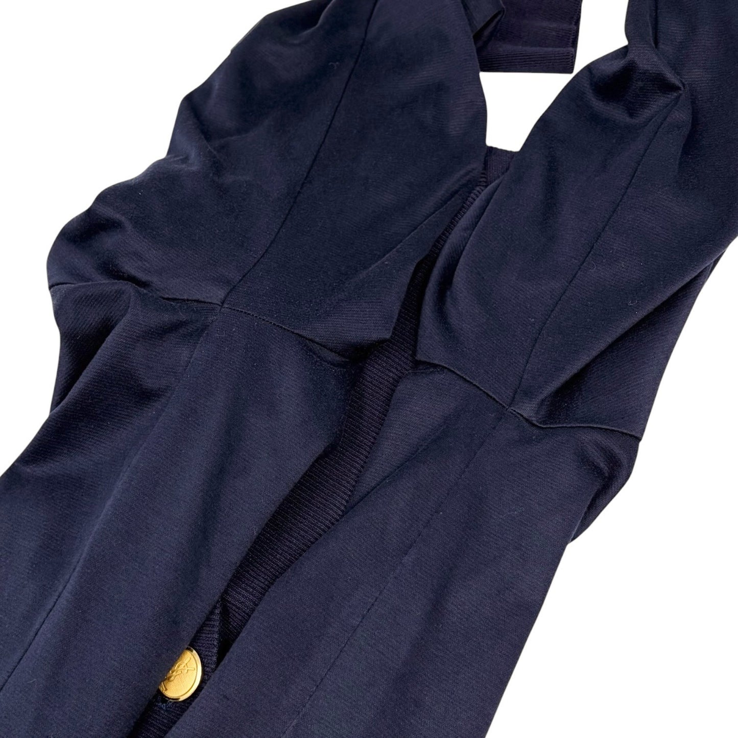 Yves Saint Laurent Vintage YSL Logo Cardigan Top #M Blue Gold Sweater 902072