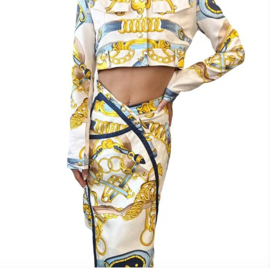 Christian Dior Vintage 2000 Spring Jacket Skirt Set #38 #40 Cream Gold Silk