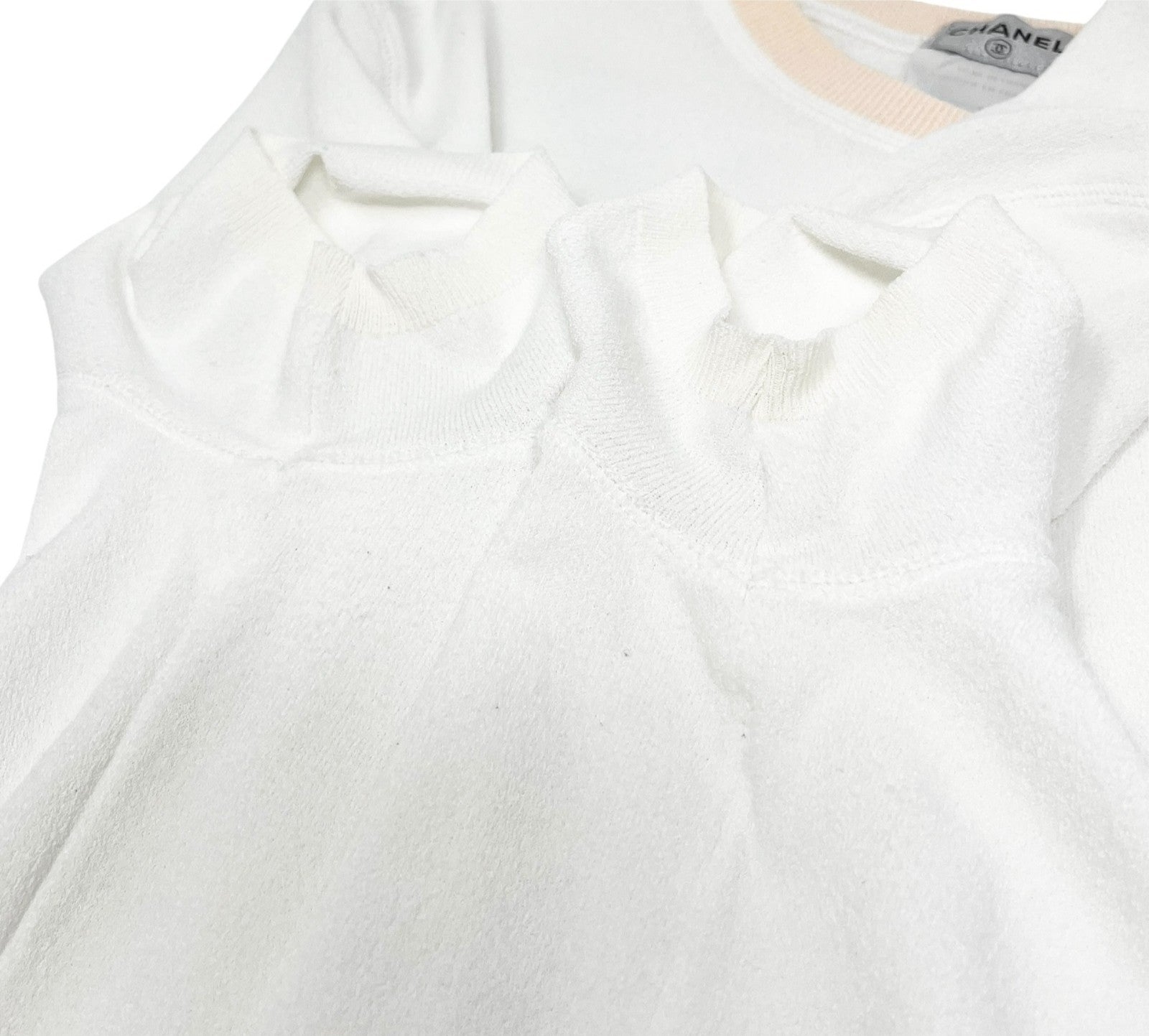 CHANEL Vintage 04C CC Logo Knit Top #42 Pullover White Beige Rayon Polyester