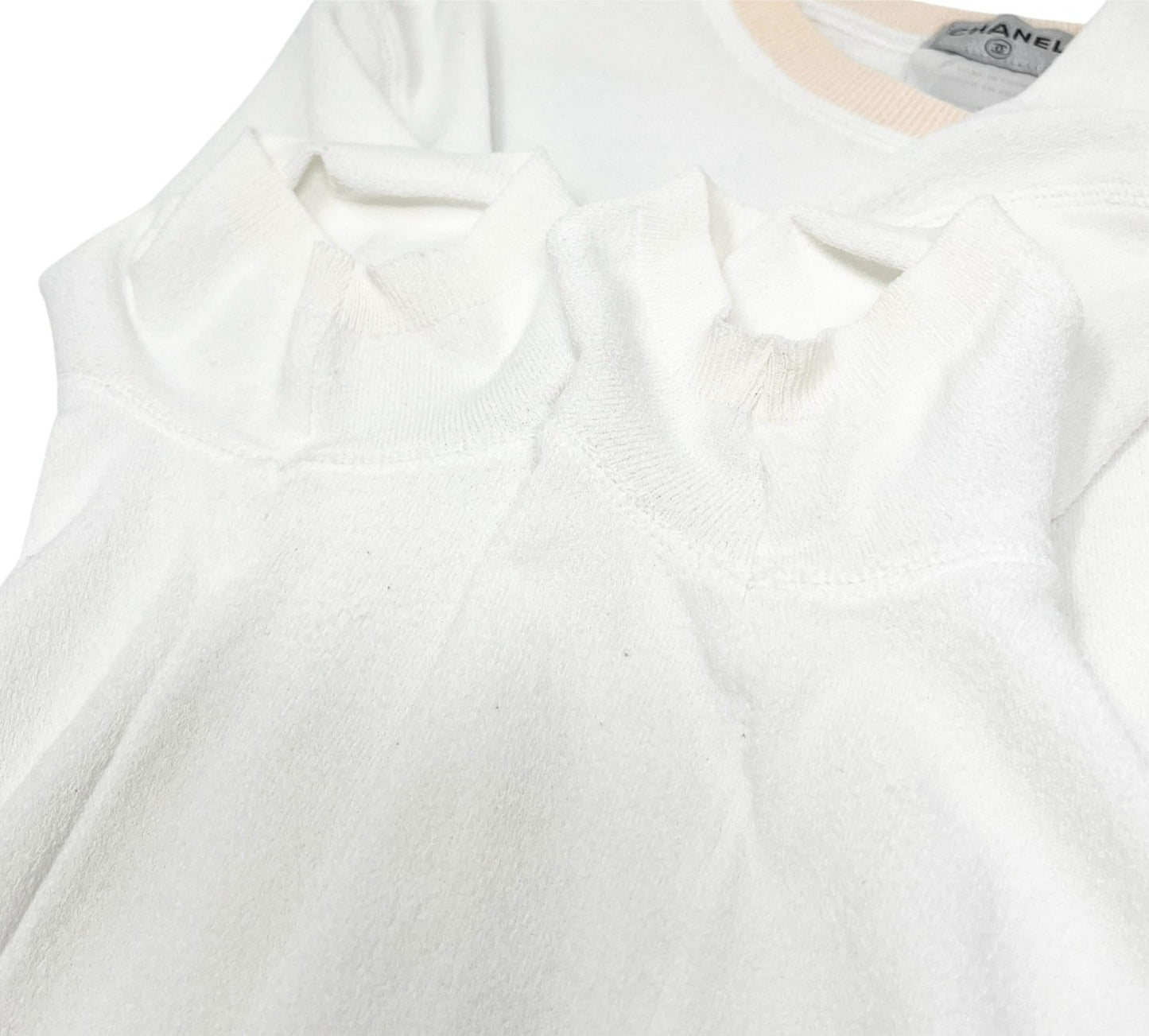 CHANEL Vintage 04C CC Logo Knit Top #42 Pullover White Beige Rayon Polyester