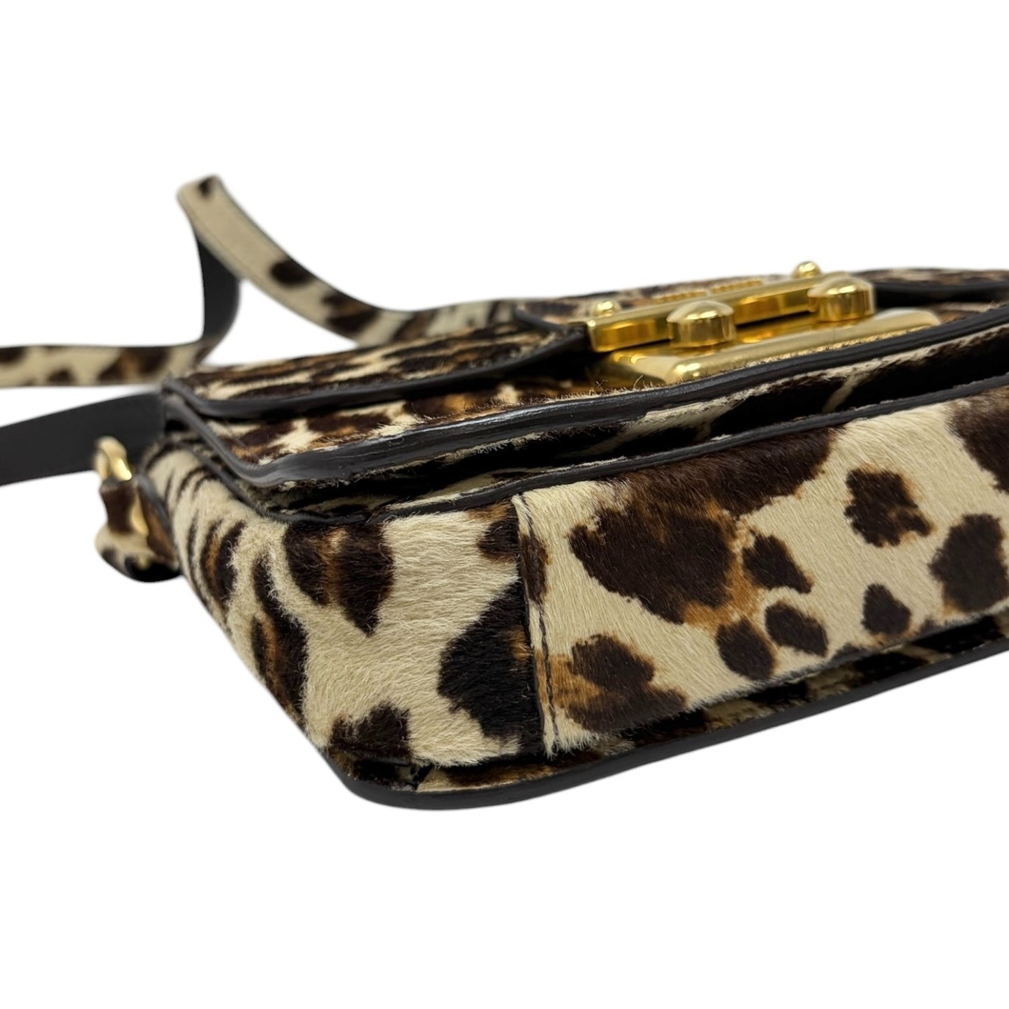 miumiu Vintage Leopard Pony Calf Hair Crossbody Bag Brown Gold Leather 902218