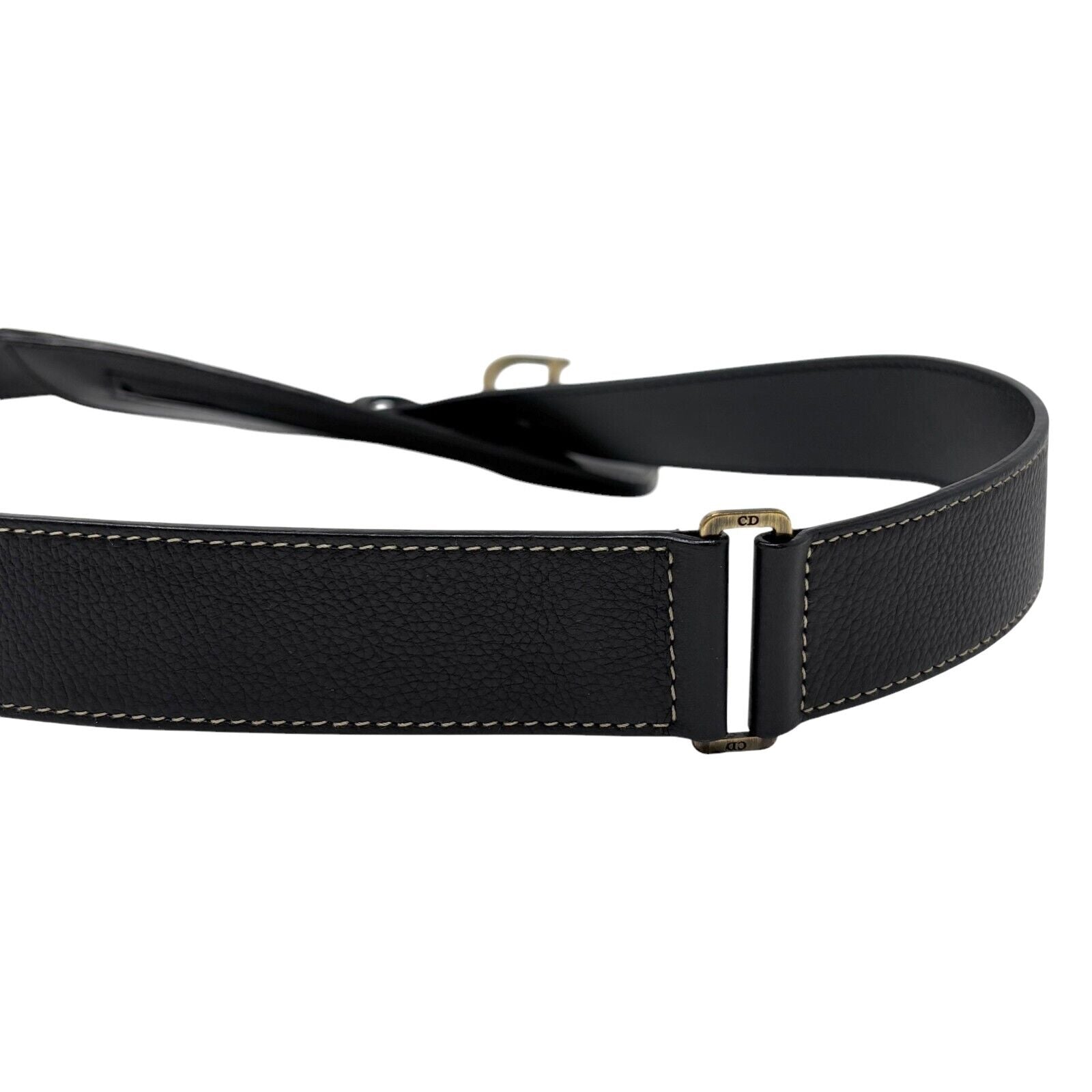 Christian Dior Vintage 2002 Saddle Waist Bag #85 Pouch Belt Black Gold Leather