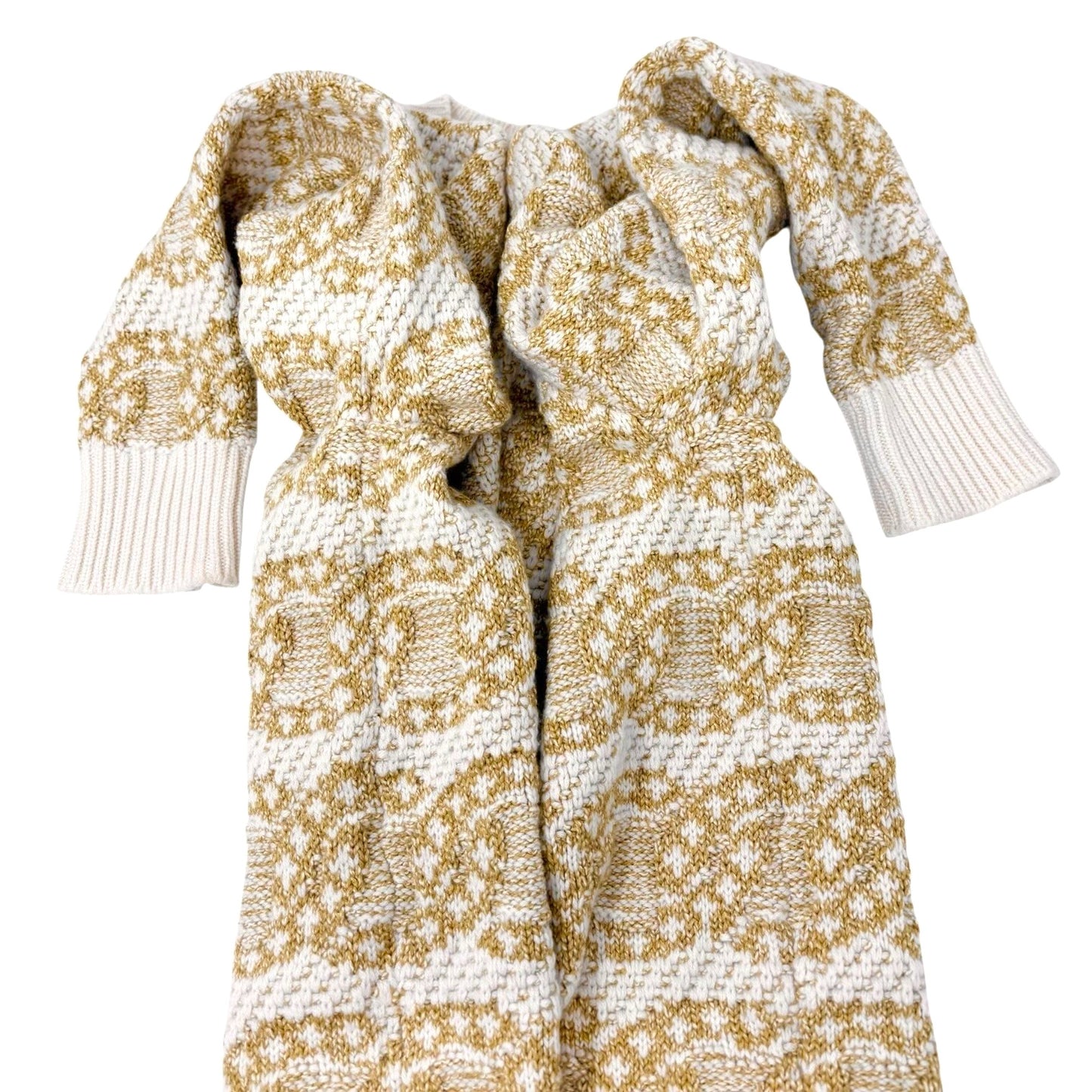 CHANEL P63133 CC Logo Cashmere Knit Sweater Top #34 Beige Cream Cotton